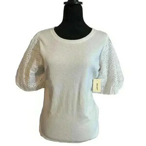 Trendy‎ Women’s Eyelet Elbow-Sleeve T-Shirt White Size L